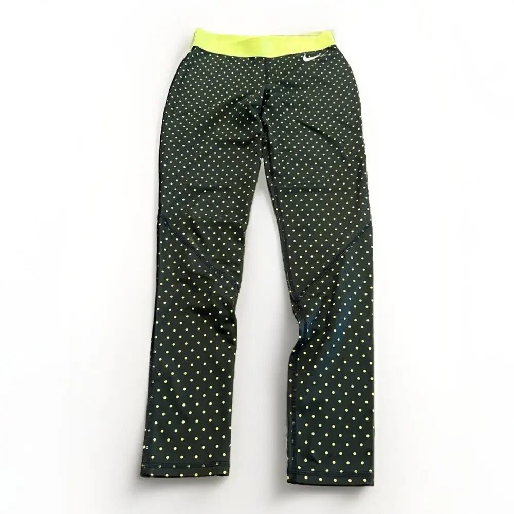 Nike Pro Womens Green Polka Dots Dri-Fit Leggings Pull On Pants Size S 577166